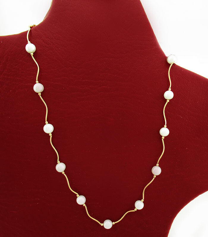 GENUINE WHITE PEARLS NECKLACE 14K YELLOW GOLD ** NWT ** Free Shipping * 16″ long