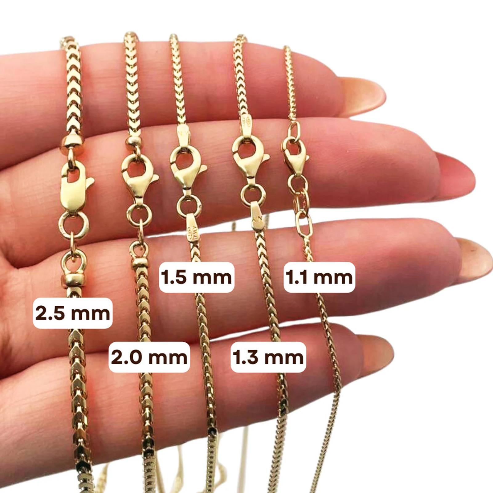 1.1mm SOLID 14K Yellow Gold Franco Chain Necklace – 16″ 18″ 20″ 22″ 24″ 26″ 28″