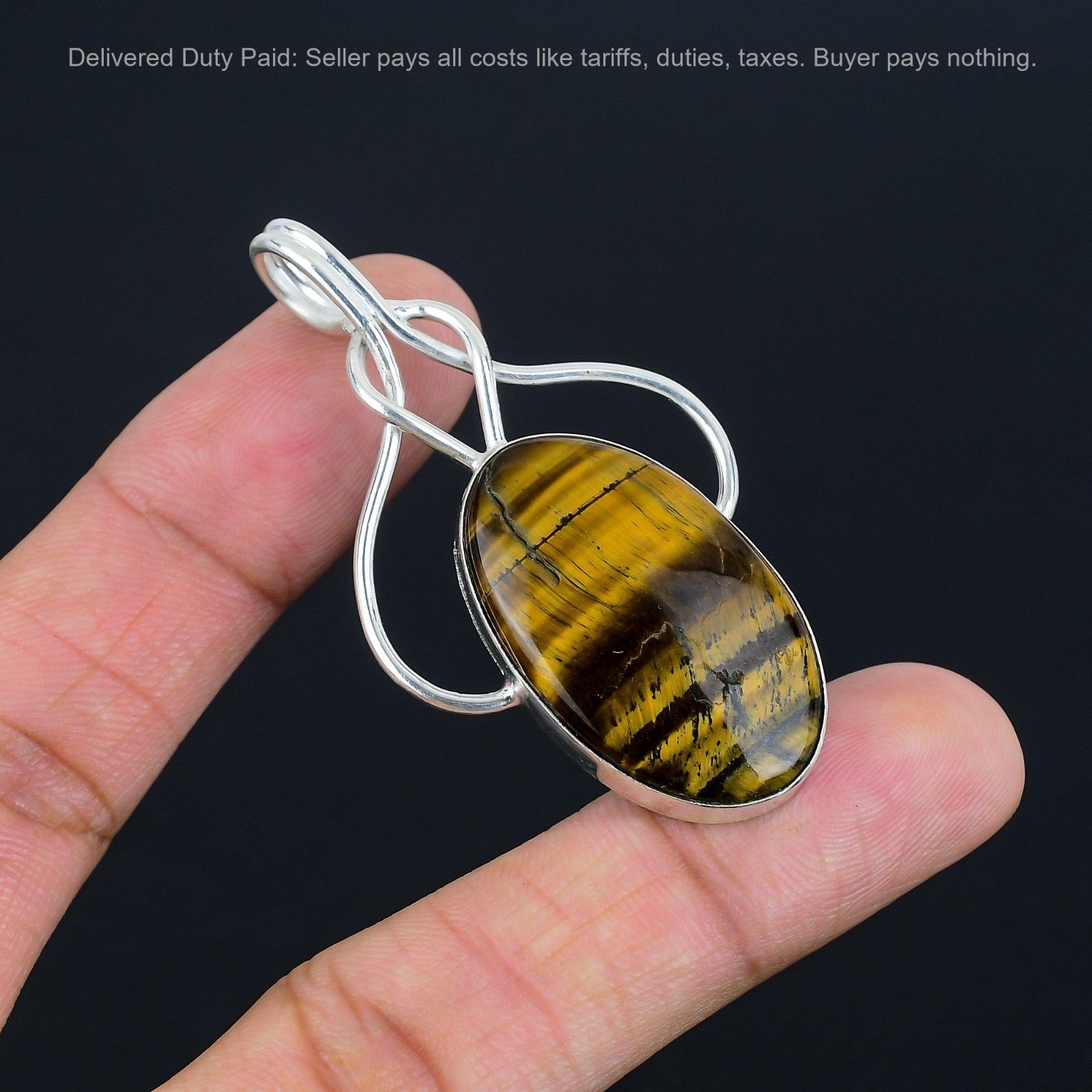 Tiger’s Eye Gemstone 925 Silver Handcrafted Sacral Chakra Trendy Pendant Jewelry