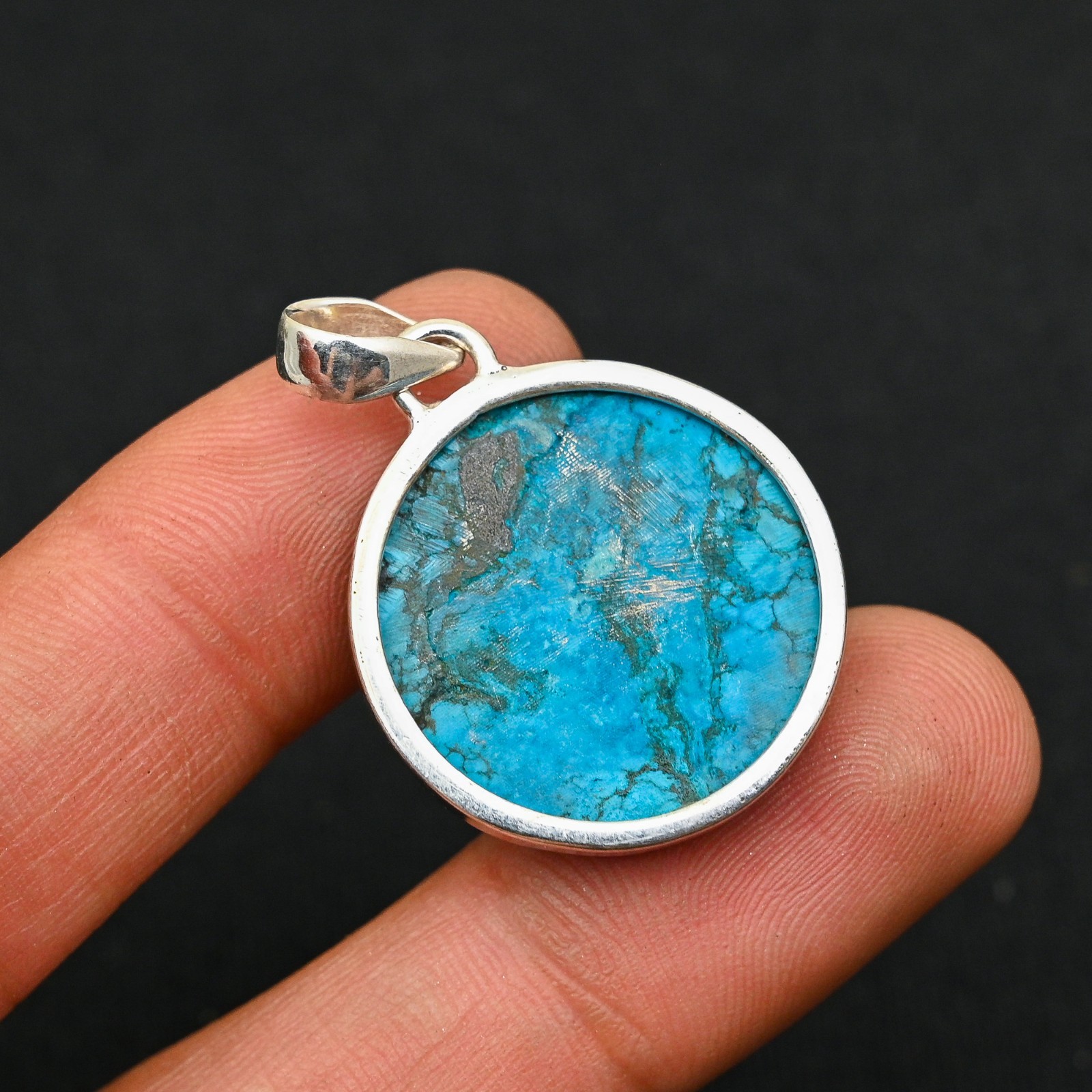 Tibetan Turquoise Gemstone 925 Sterling Silver Handmade Pendant Jewelry Gift For