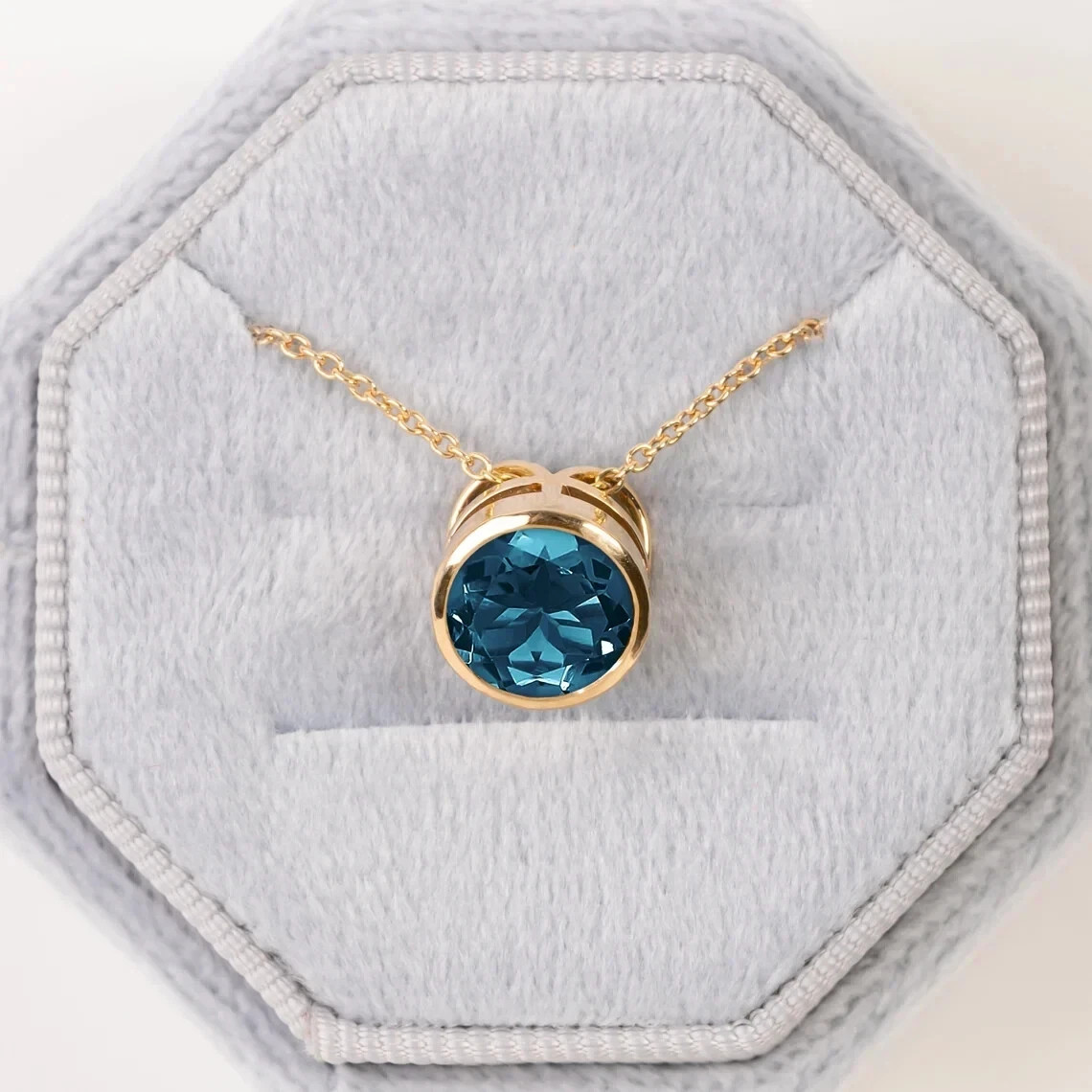 2Ct Round Lab Created London Blue Topaz Bezel Pendant 14K Yellow Gold Plated