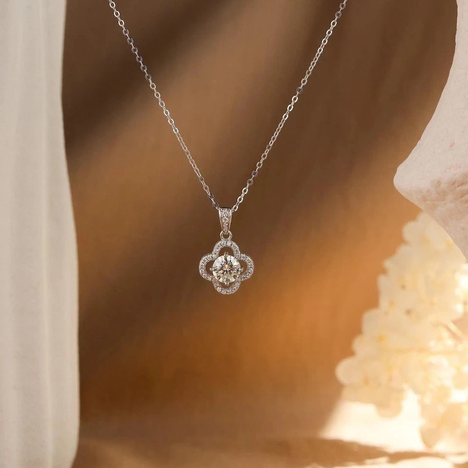 1 CT Round Cut Fancy Moissanite Wedding Pendant 14K White Gold Plated For Women