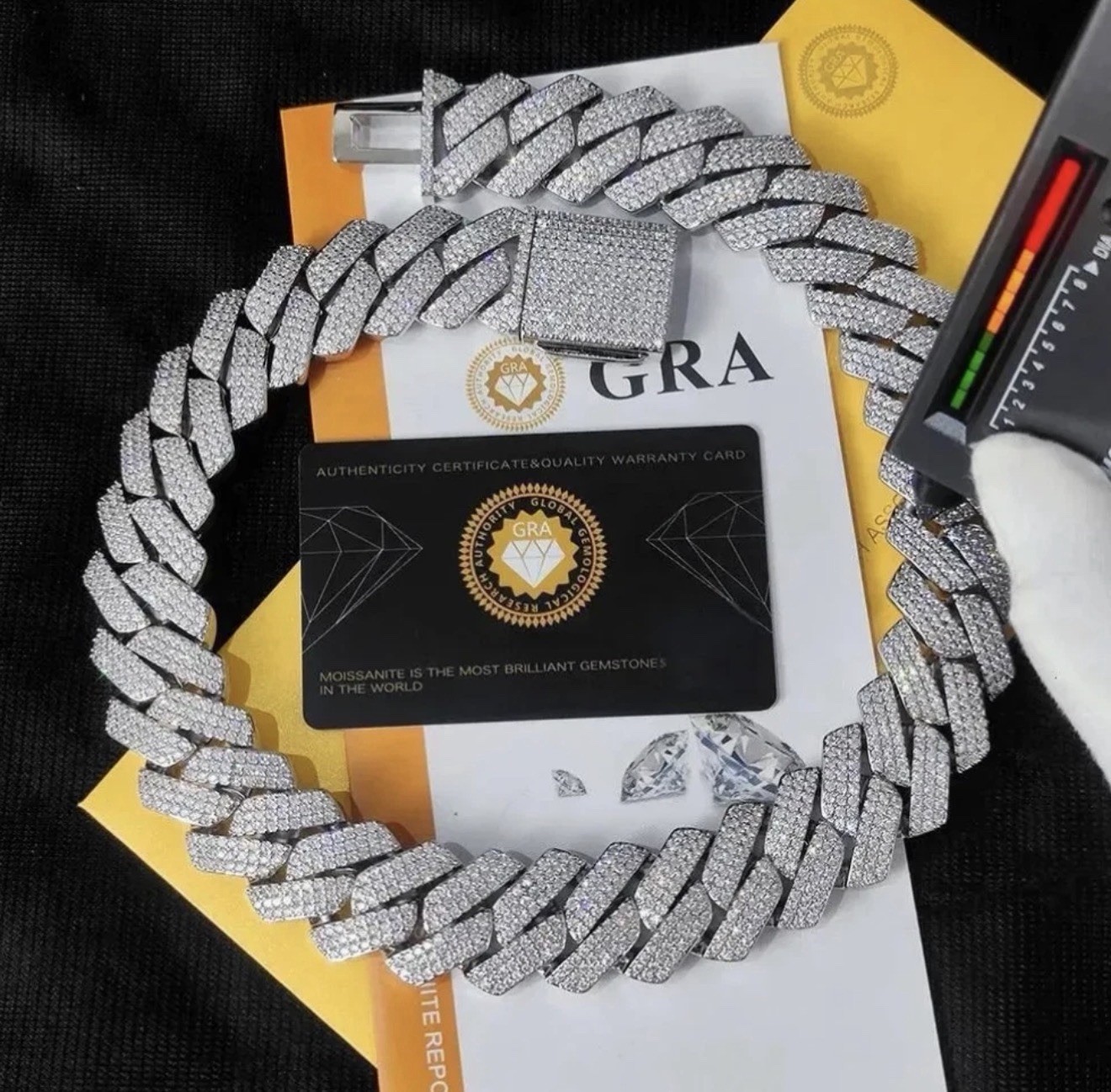 925 Sterling Silver VVS Moissanite Cuban Link Chain Pass Tester Iced