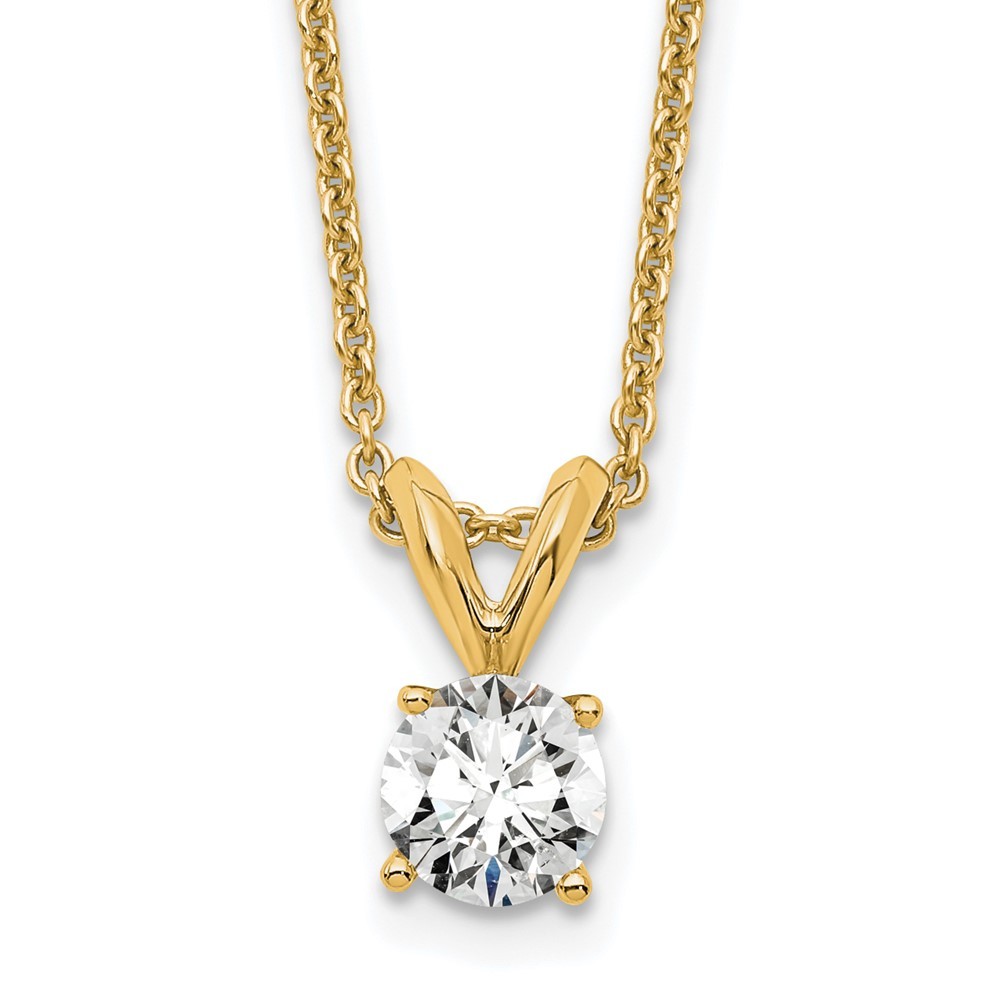 14k Yellow Gold Round Cut Lab Grown Diamond VS/SI+ G+ Solitaire Pendant Necklace