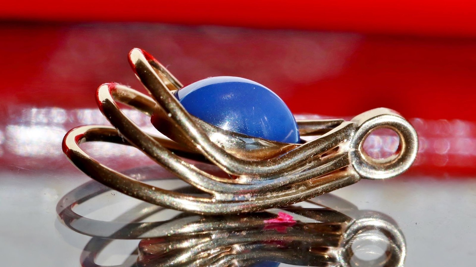 14k yellow gold pendant 1.45ct lab created blue star sapphire charm 2.45gr N3738