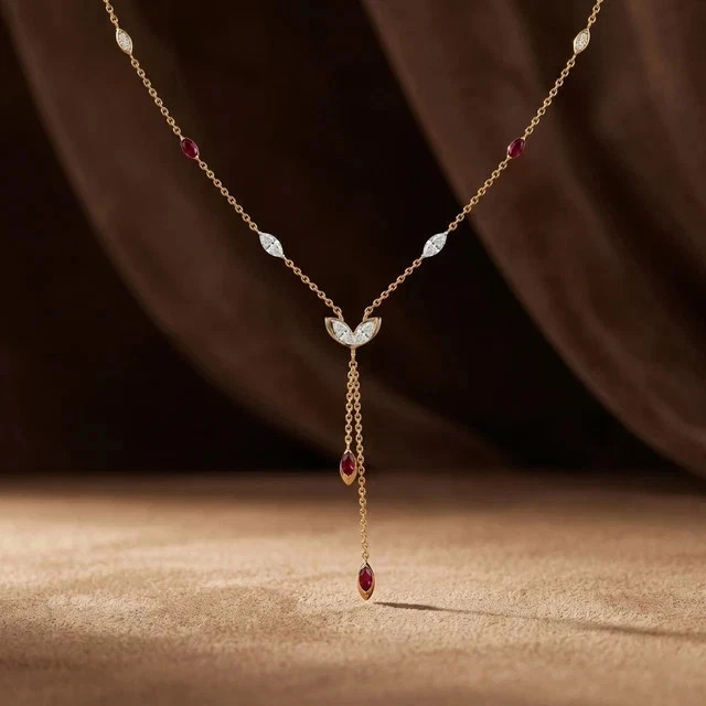 3Ct Marquise Cut Lab Created Diamond Lariat Necklace In 14K Yellow Gold Plated