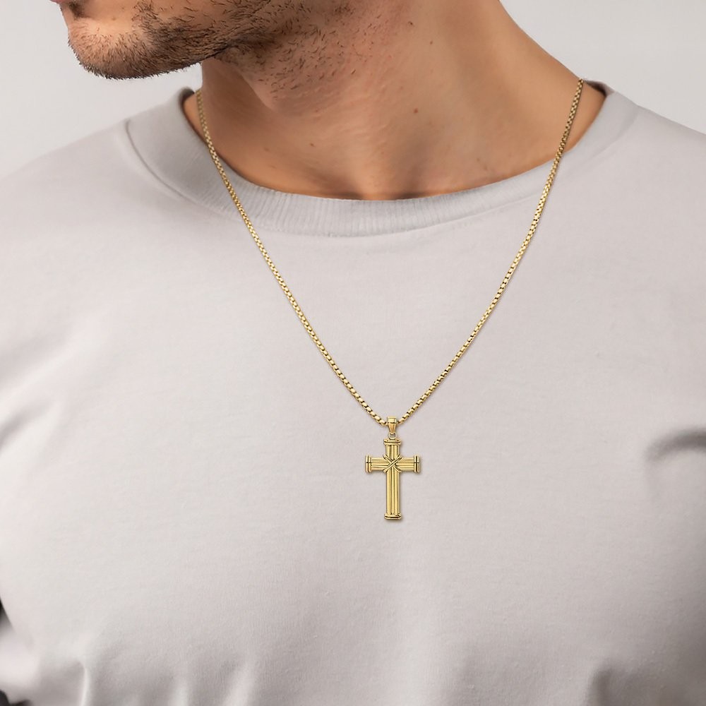 14K Solid Yellow Gold Extra Large Cross Pendant Necklace 36.95mm 1-1/2 inch