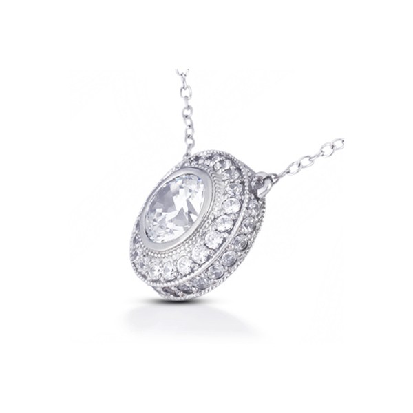 1.30ct tw F/VS2 Round Cut Earth Mined Certified Diamonds 14K Gold Halo Pendant