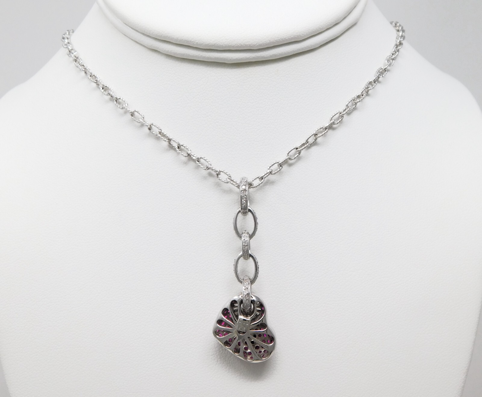 14 kt Gold DIAMOND & Ruby Puffed Heart Pendant Choker Necklace 16 3/16″ B6169