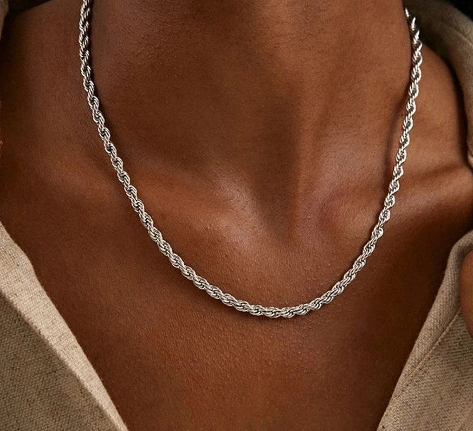 925 Sterling Silver 4MM Rope Chain Necklaces For Women Men Fashion