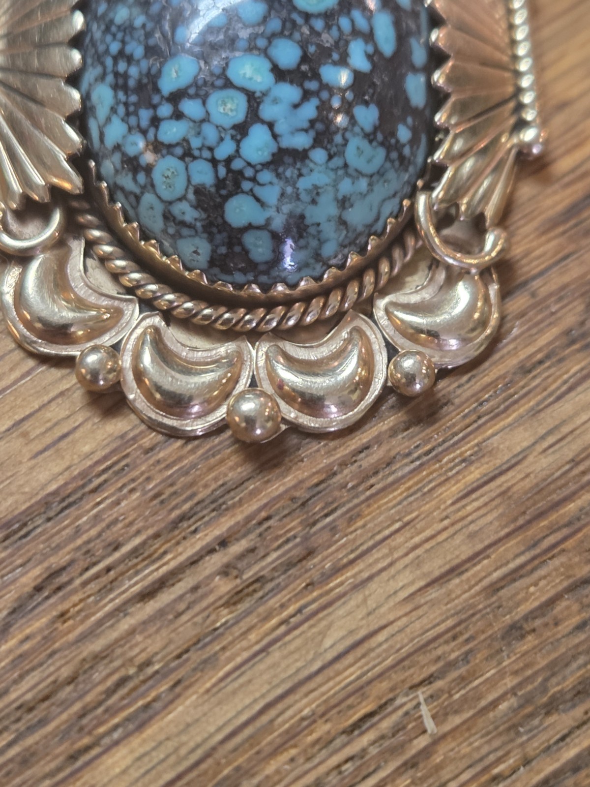 Navajo Native American Mike Begay 14k Yellow Gold Turquoise Necklace Pendant 12g