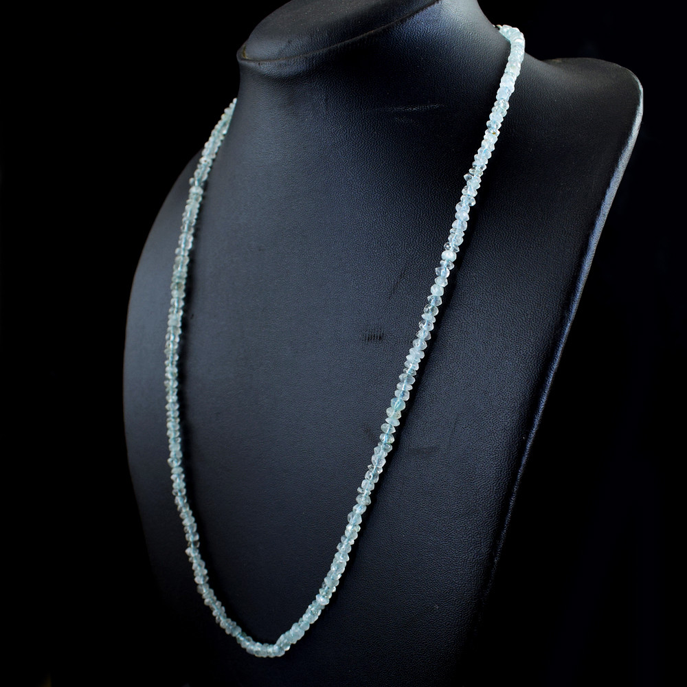145.00 Cts Natural Round Shape Faceted Blue Aquamarine Beads Necklace NK- 19MK3