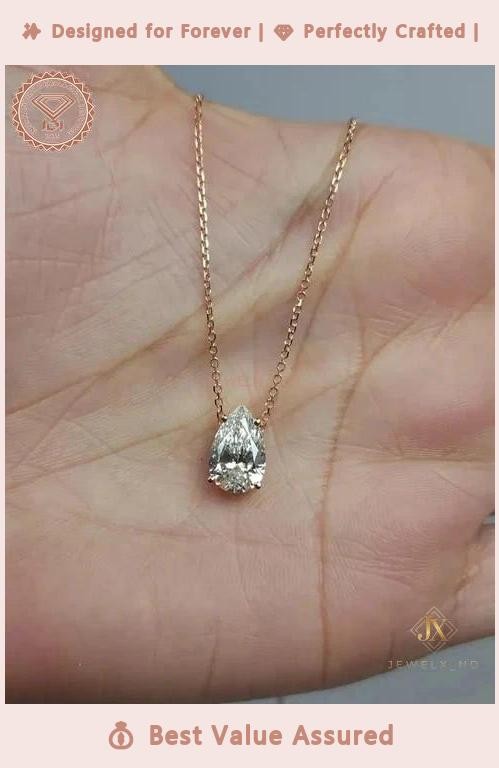 Anniversary Gift Natural Diamond Chain Women Handmade Necklace 14K Gold Pear