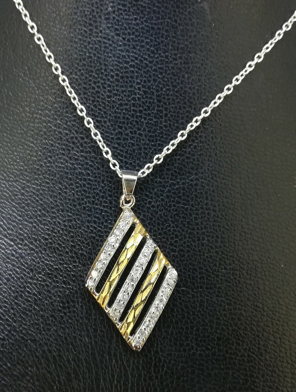 Elegant Genuine Solid 925 Sterling Silver 2 Tone CZ Pendant N-A880