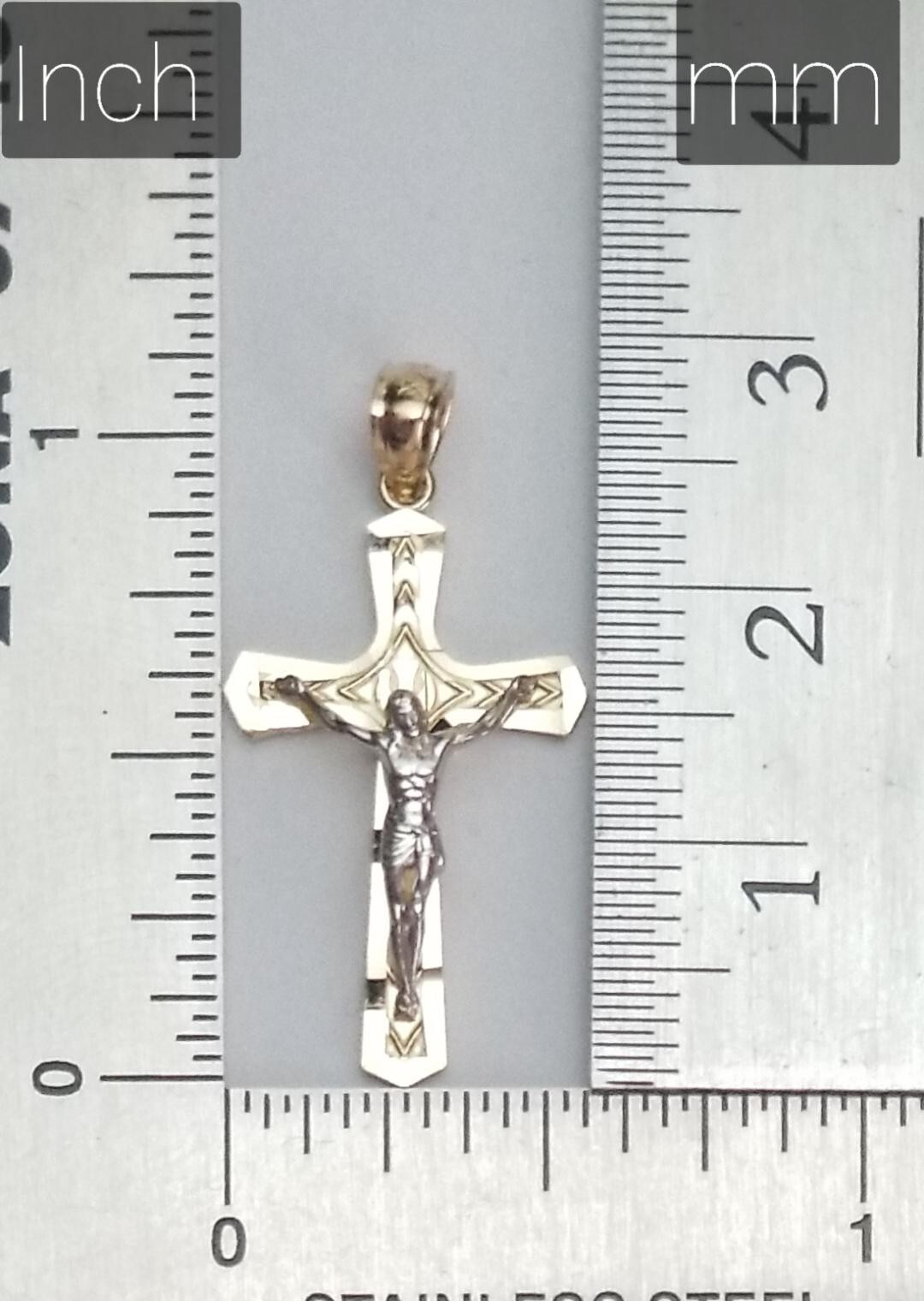14k Real Solid Two Tone Gold-Yellow and White-Jesus Crucifix Religious Cross Pen