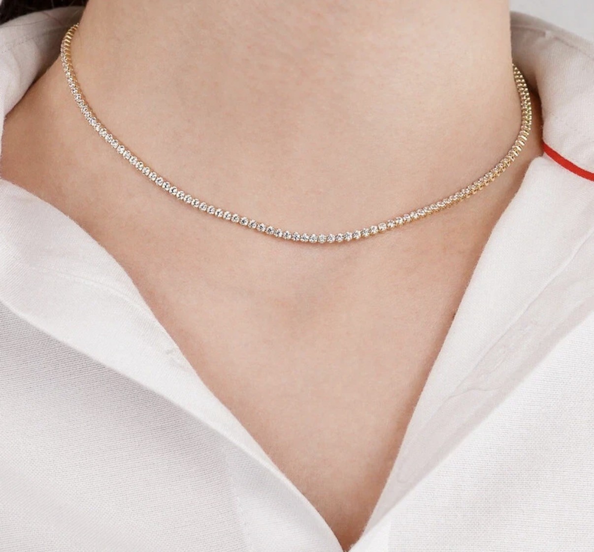 3.00CT Tester Pass Moissanite Tennis Choker Necklace 14k Yellow Gold 17″