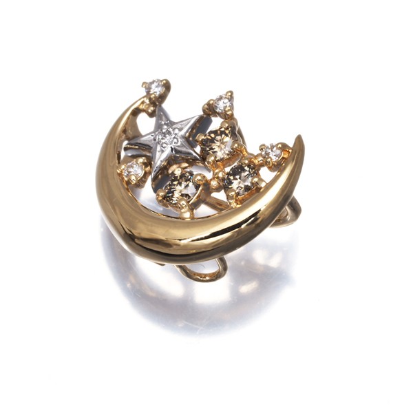 Diamond 0.20ct Moon Star Pendant 18K 750 Yellow Gold/900 Platinum