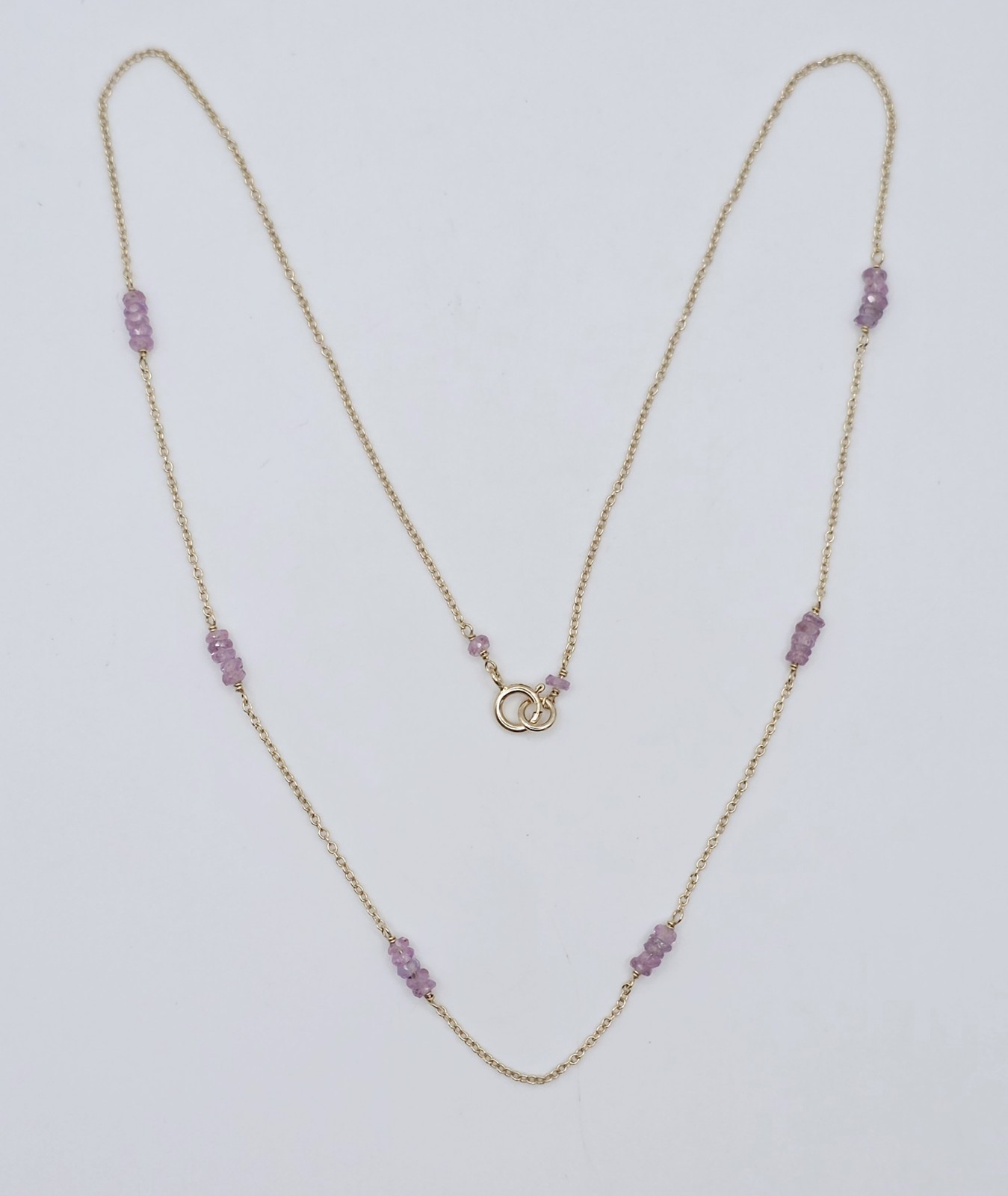 14K Solid Gold Natural Amethyst Necklace Dainty Purple Choker Stack Layer 585