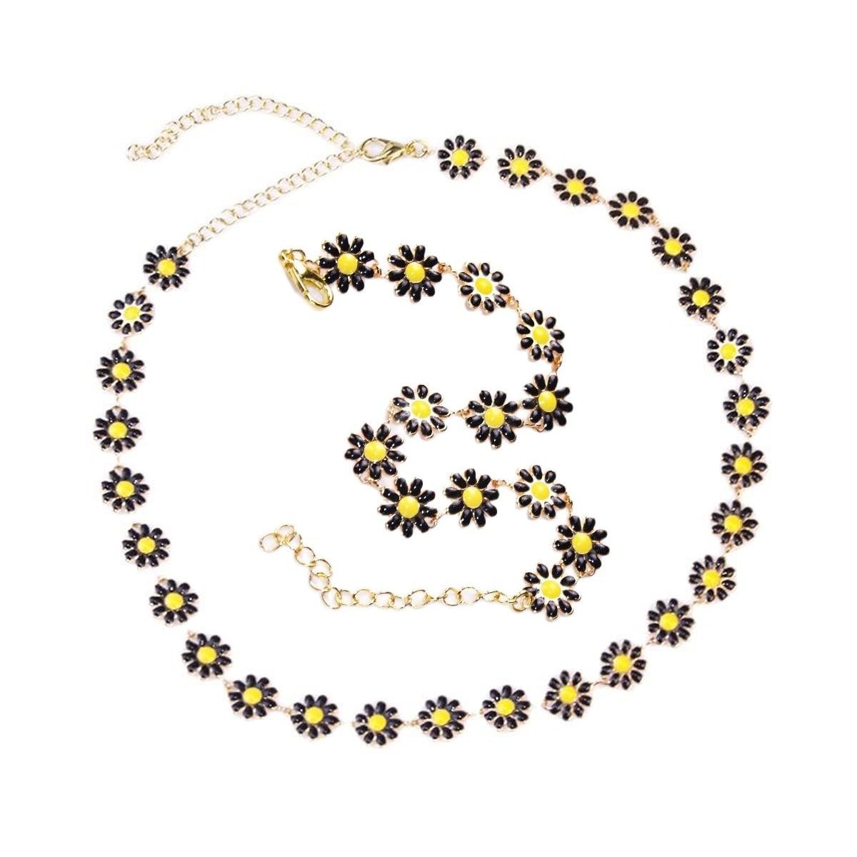 Daisy Flower Necklace Bracelet for Women Bohemian Enamel Daisy Choker Necklace B