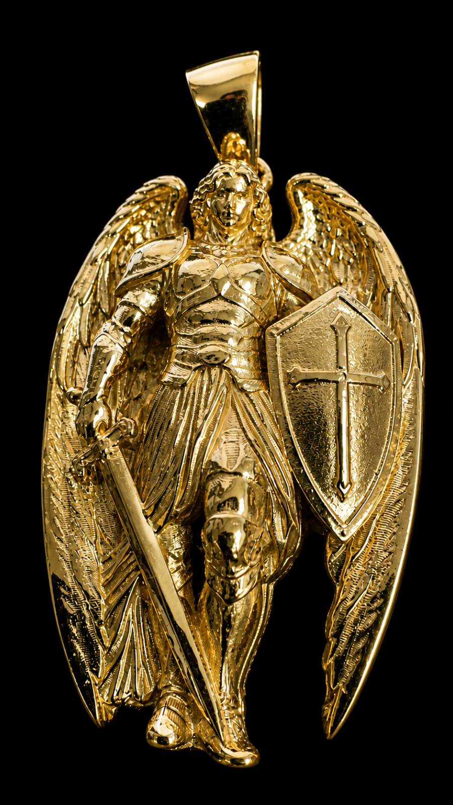 St Michael Warrior Angel 2″ Large Saint Charm Pendant 14K Gold