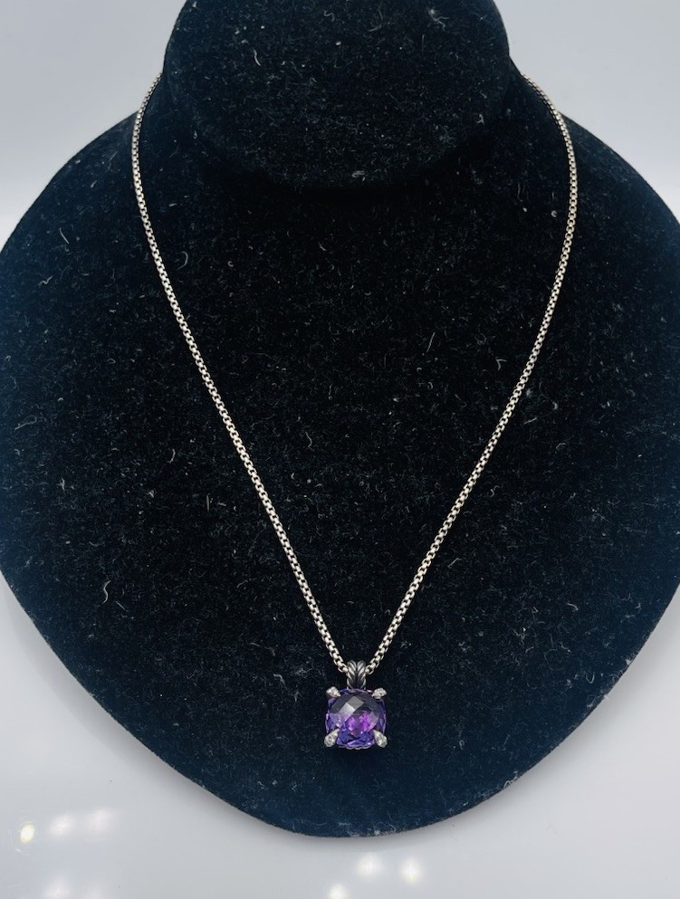 David Yurman Sterling Silver Purple Amethyst & Diamond Chatelaine Necklace