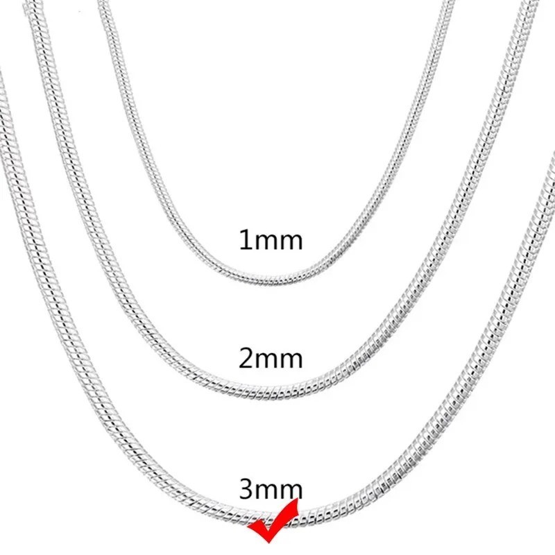 925 Sterling Silver Snake Chain Necklace 1MM 2MM 3MM Thin Dainty Chain 40-75CM