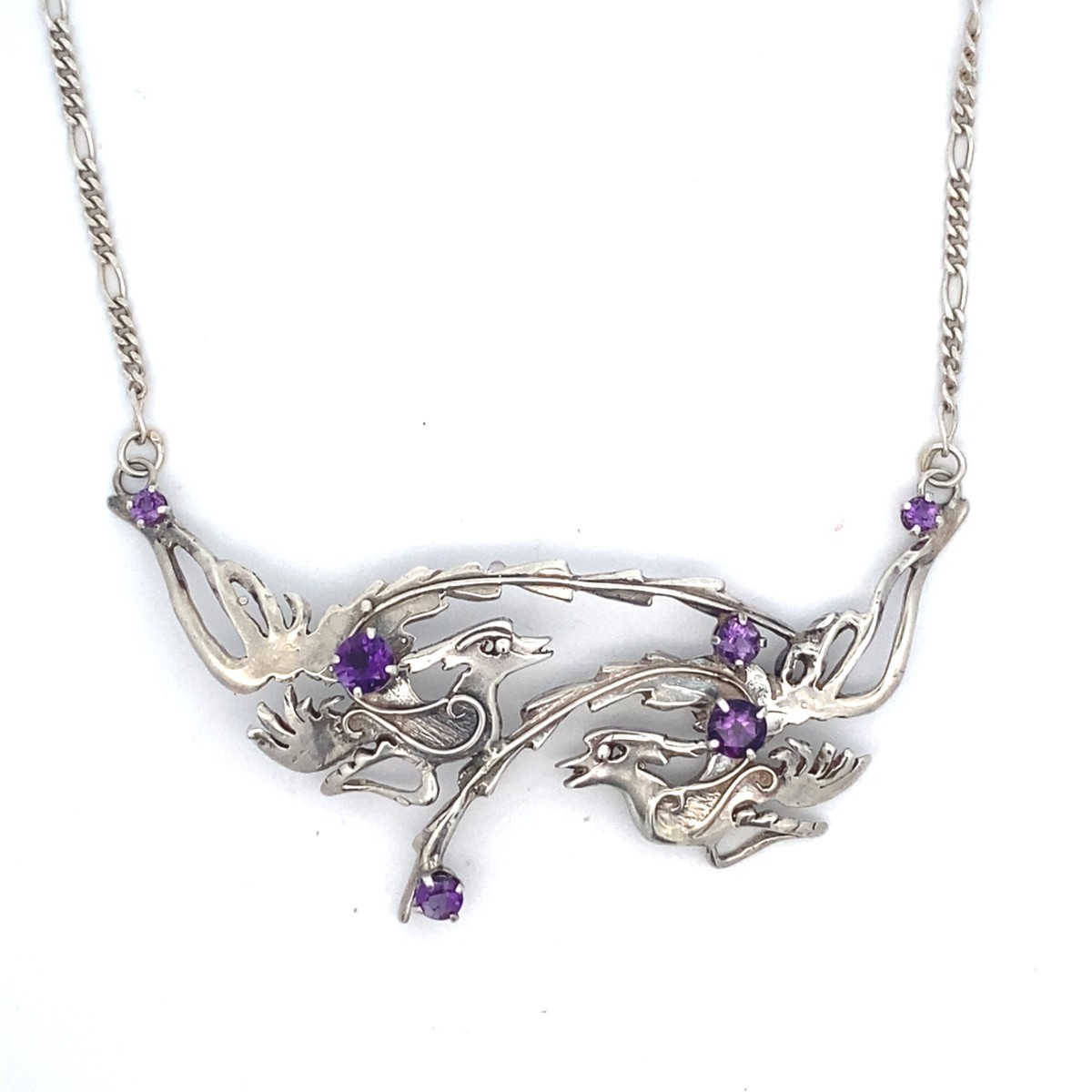 Sterling Silver Purple Stone Bird Fixed Pendant Necklace – 17.5″ (C31033732)