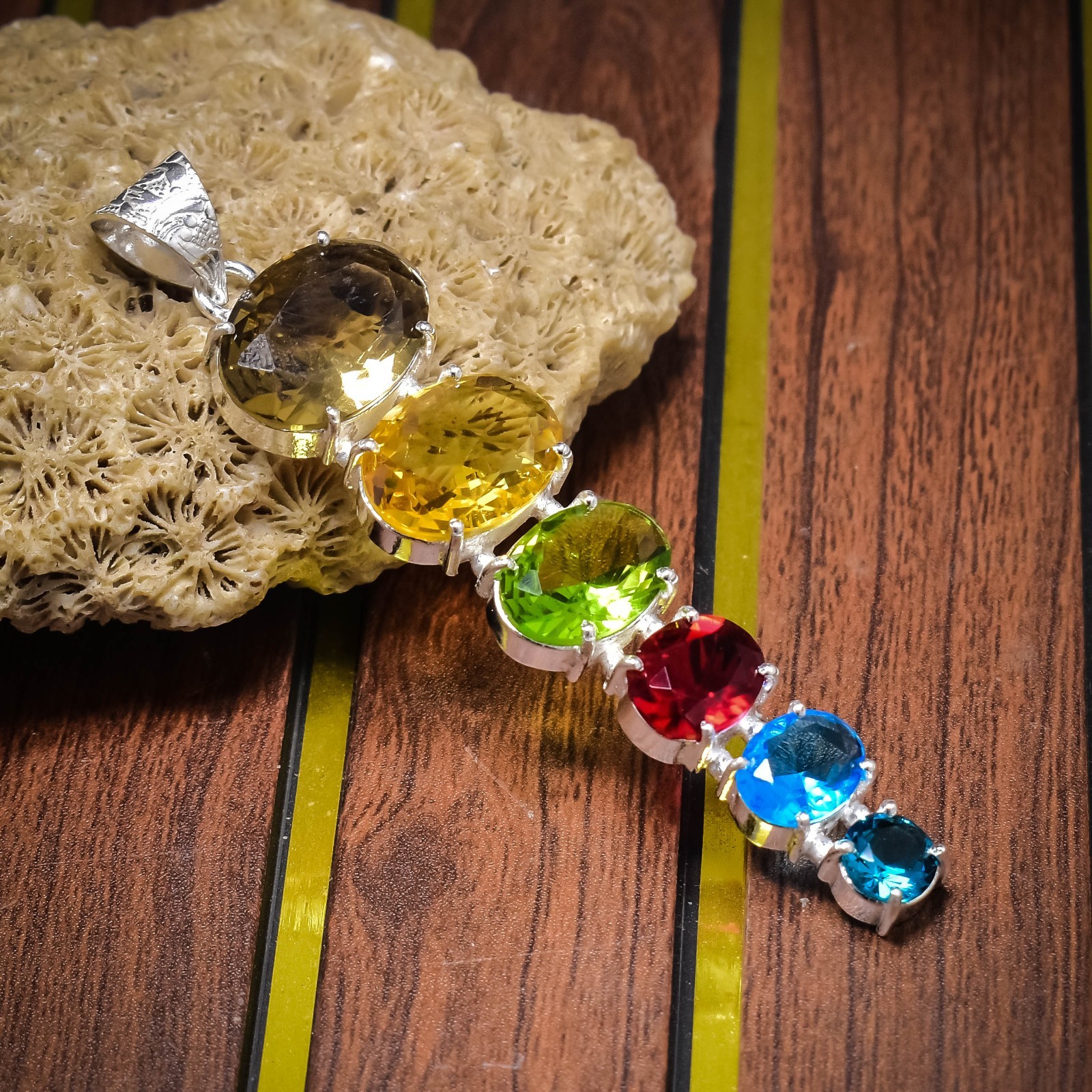 Multi Color Gemstone Pendant 925 Sterling Silver Jewelry For Women Pendant