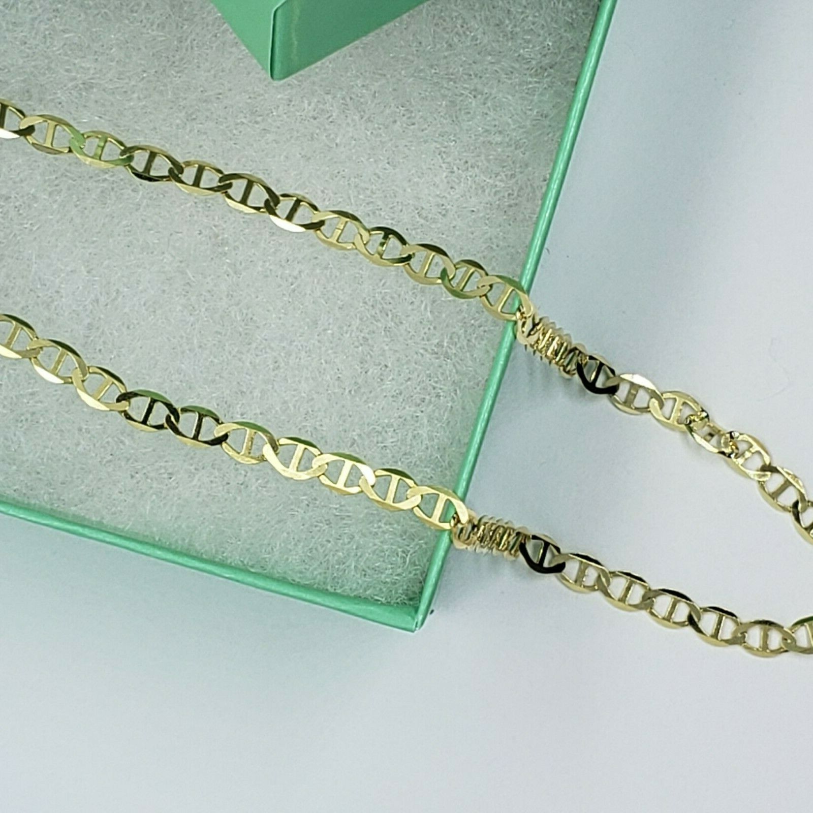 10K Solid Yellow Gold Mariner Anchor Link Chain Necklace 3mm Men Women 16″~30″