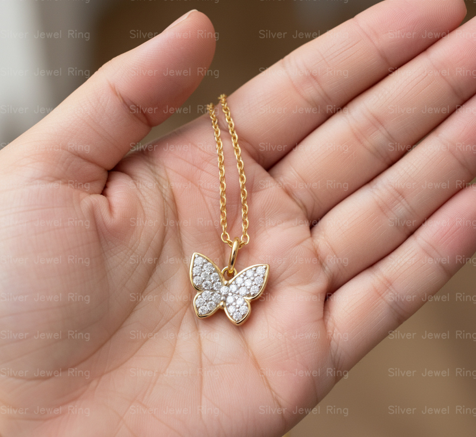 Silver Jewel Ring 925 Sterling Silver Dainty Butterfly Pendant Minimal Necklace