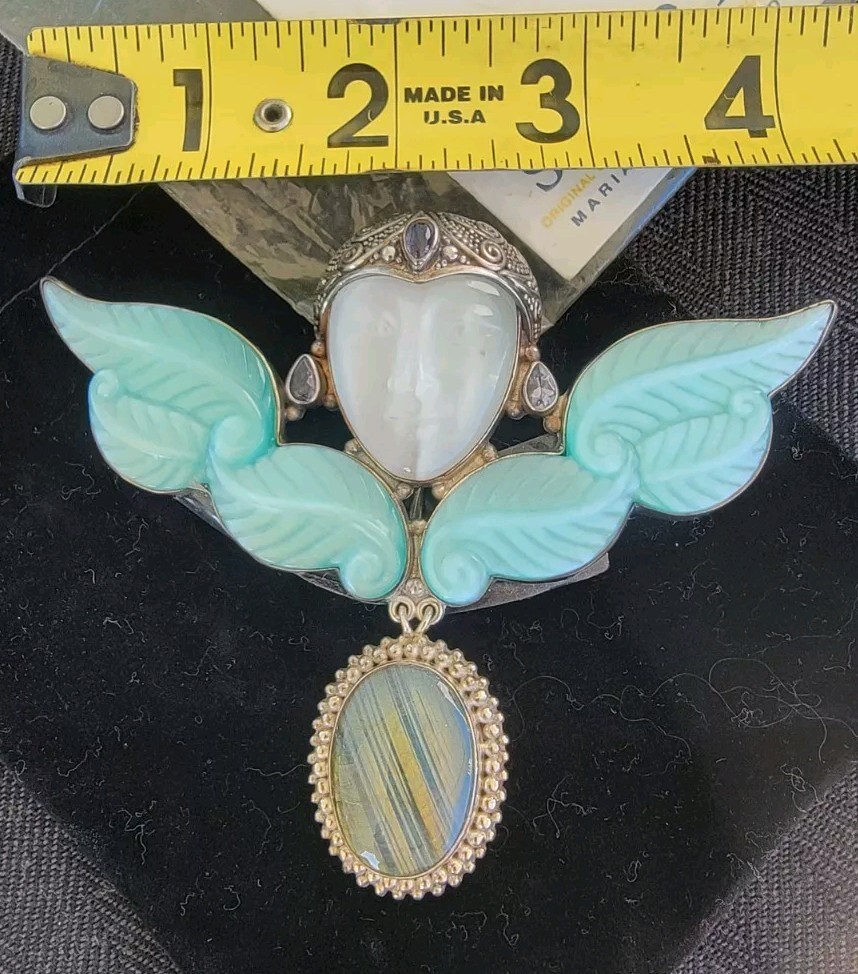 Stunning Large Sajen Teal Goddess Pendant / Pin with Multiple Gemstones