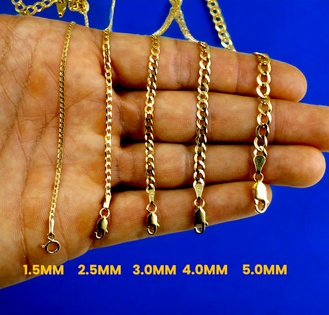 14K Yellow Gold SOLID Curb Cuban Chain Necklace Bracelet Real 1.5mm-14mm 7″-30″
