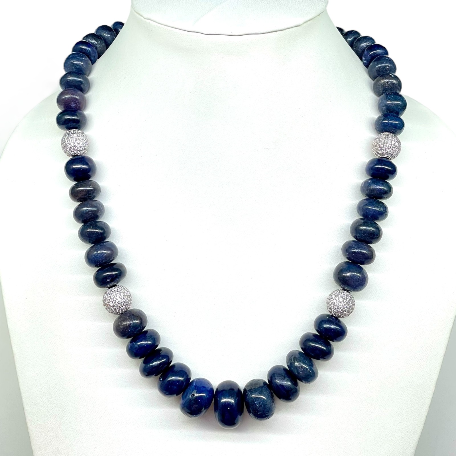 20″ Natural Blue Sapphire Necklace 12-20mm Huge Genuine Cabochon Beads 925 Clasp