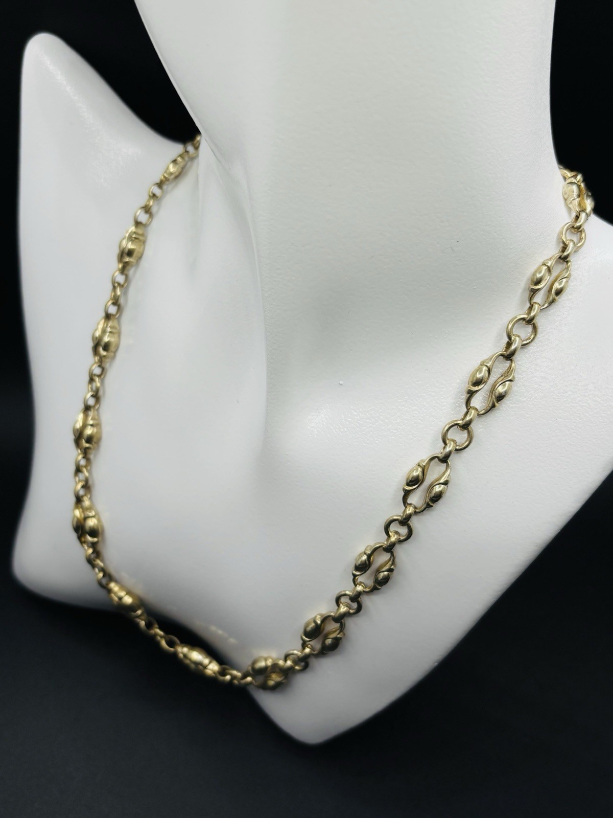 Vintage 835 German Silver Gold Plated Puffed Mariner Link Chain Necklace 17.5″