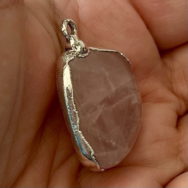 Rose Quartz Quartz Pendant Set In Sterling Silver 1 3/8”