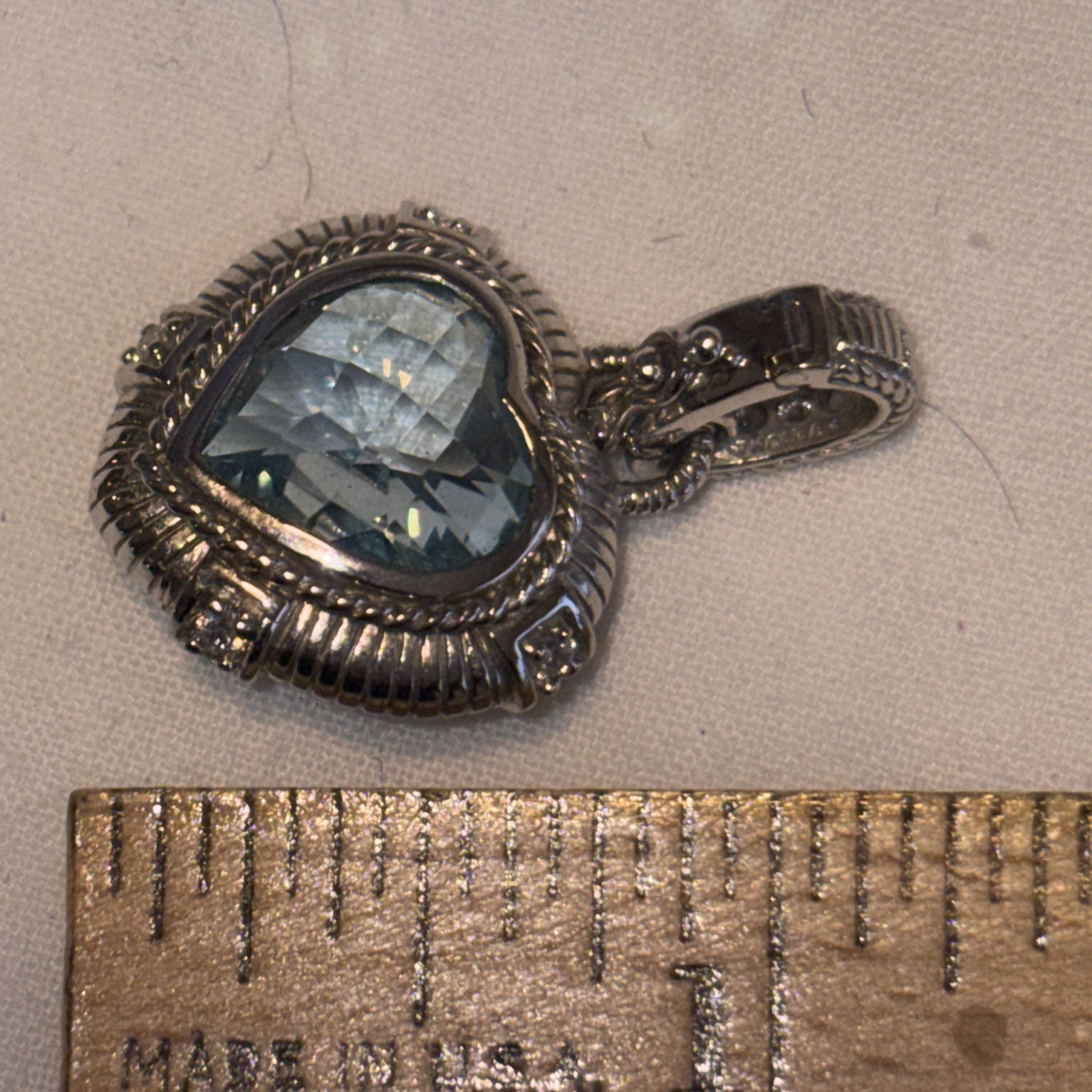 Judith Ripka Sterling Gemstone Heart Enhancer. Blue Topaz Very Good
