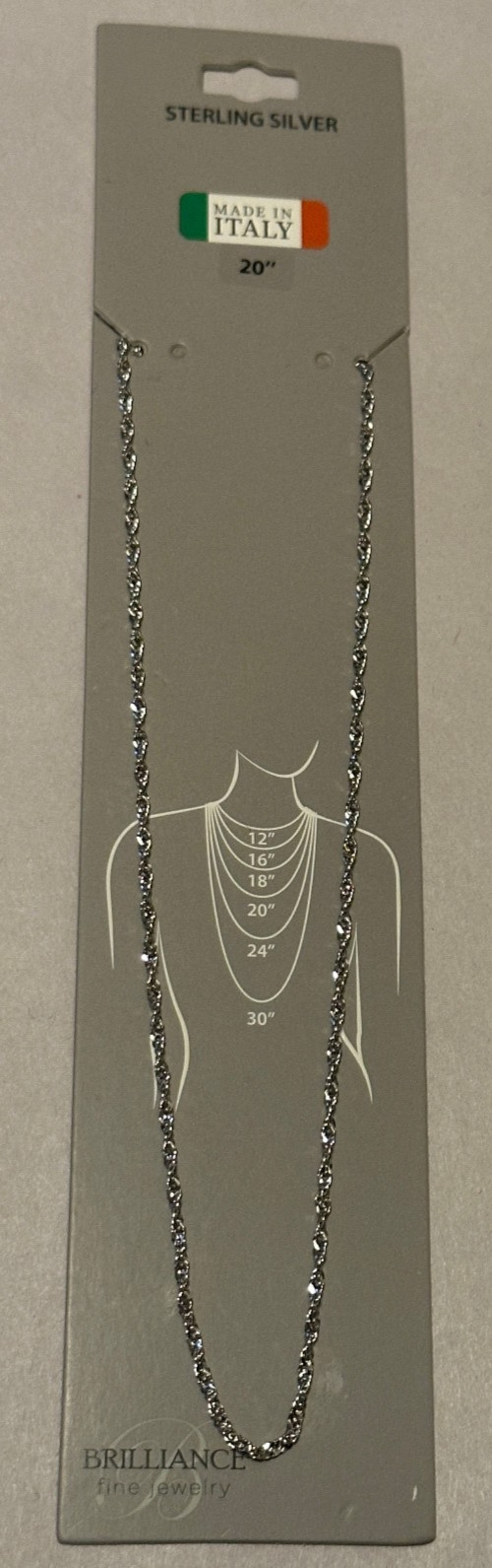 Brilliance Fine Jewelry Serpentine Twist Sterling Silver 20in Chain Necklace NEW