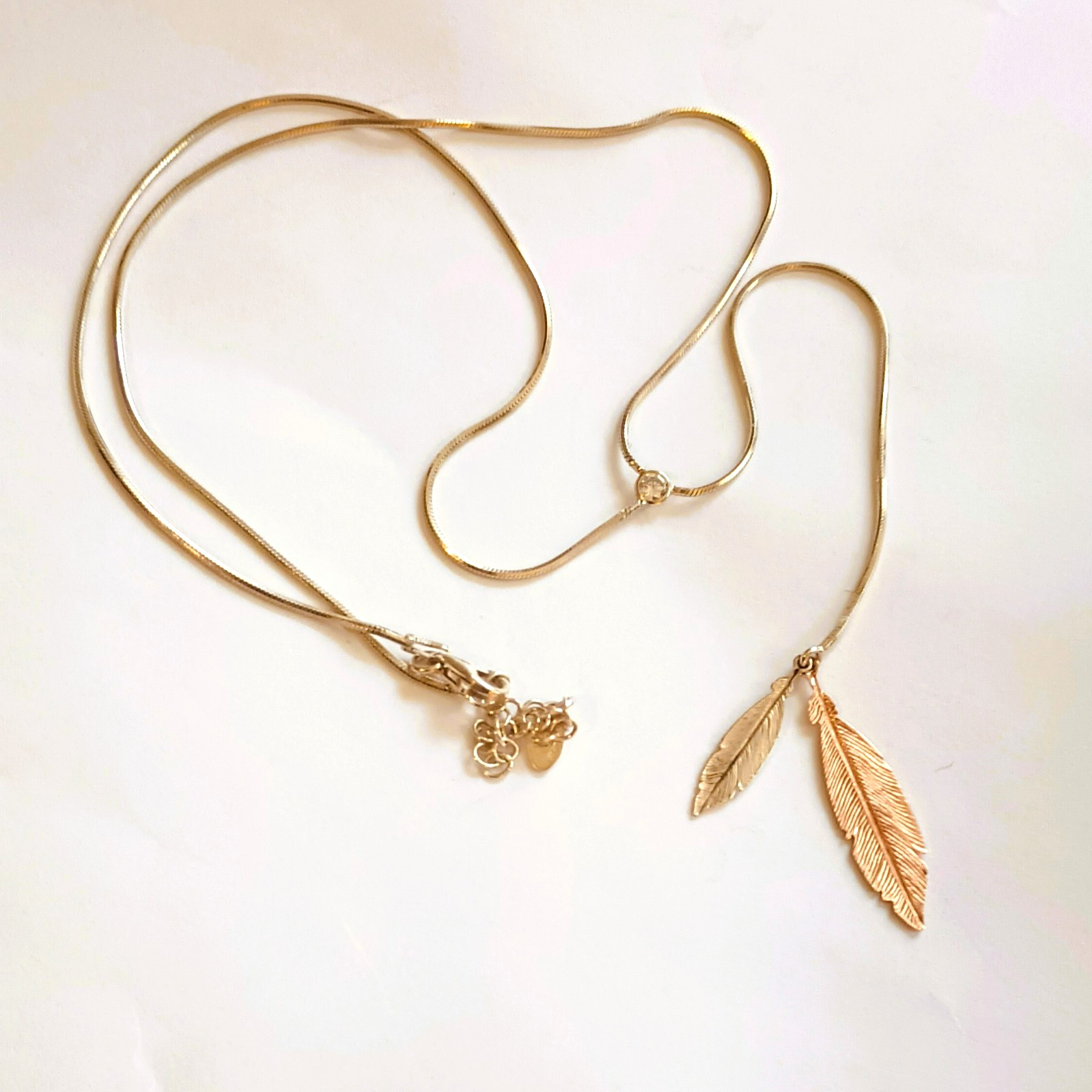 Dyadema Italy 925 Lariat Necklace 18″ Sterling Silver 2 Tone Leaves Tiny Crystal