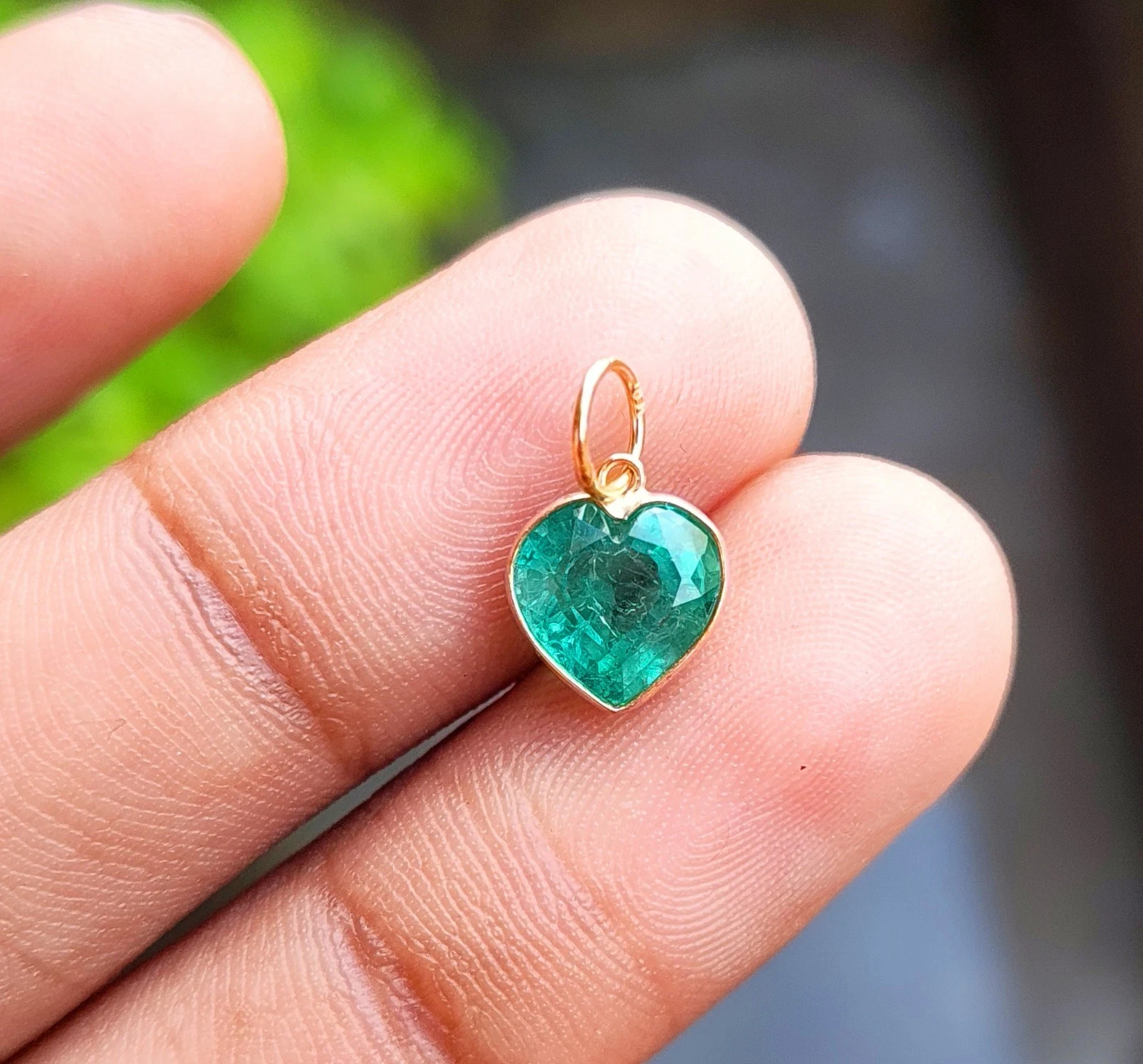 Emerald Heart Gemstone Gold Charm Pendant 18K Solid Gold Handmade Charm Pendant