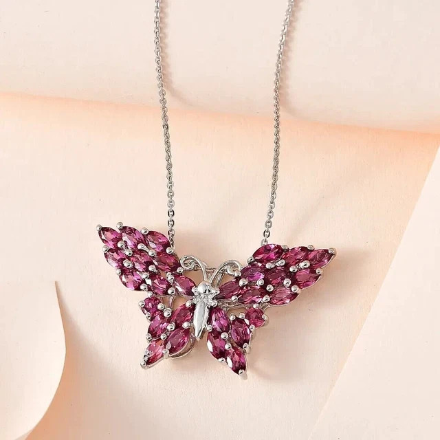 Butterfly Women’s Pendant 2.2Ct Marquise Lab-Created Ruby 14K White Gold Plated