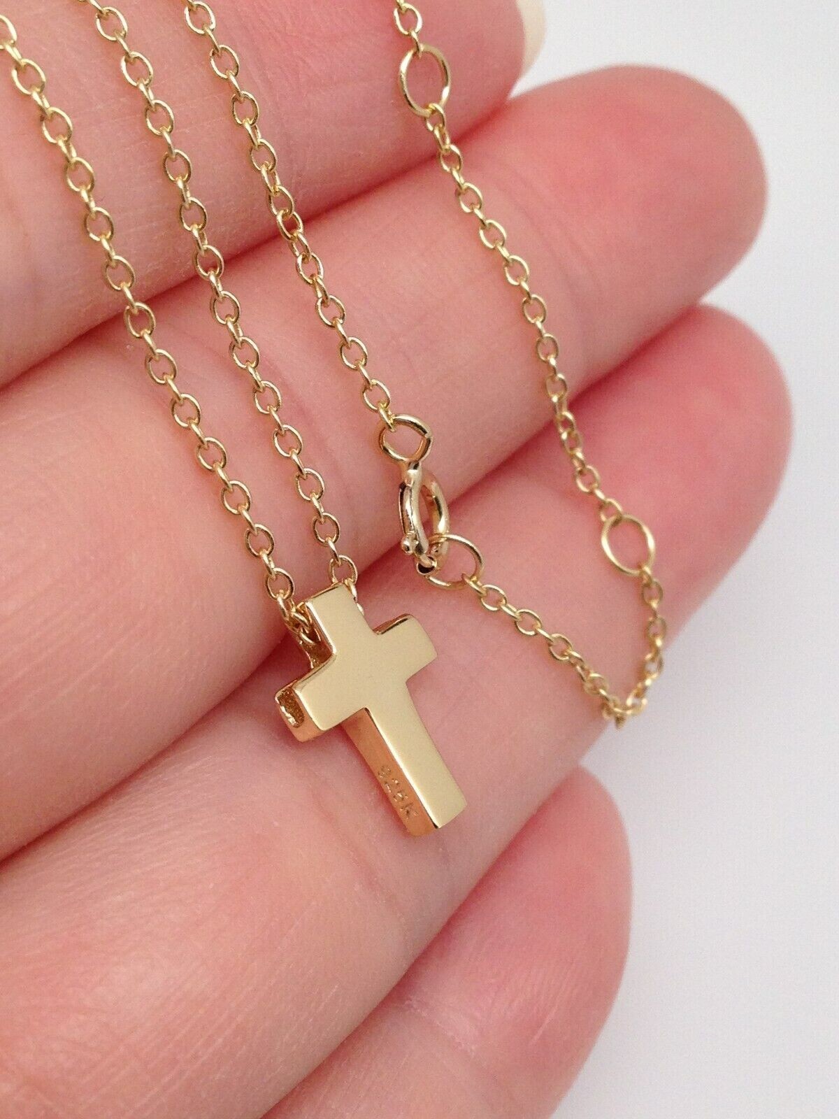 Gold Plated Cross Necklace 925 Sterling Silver Pendant Womens Small 11mm Slide