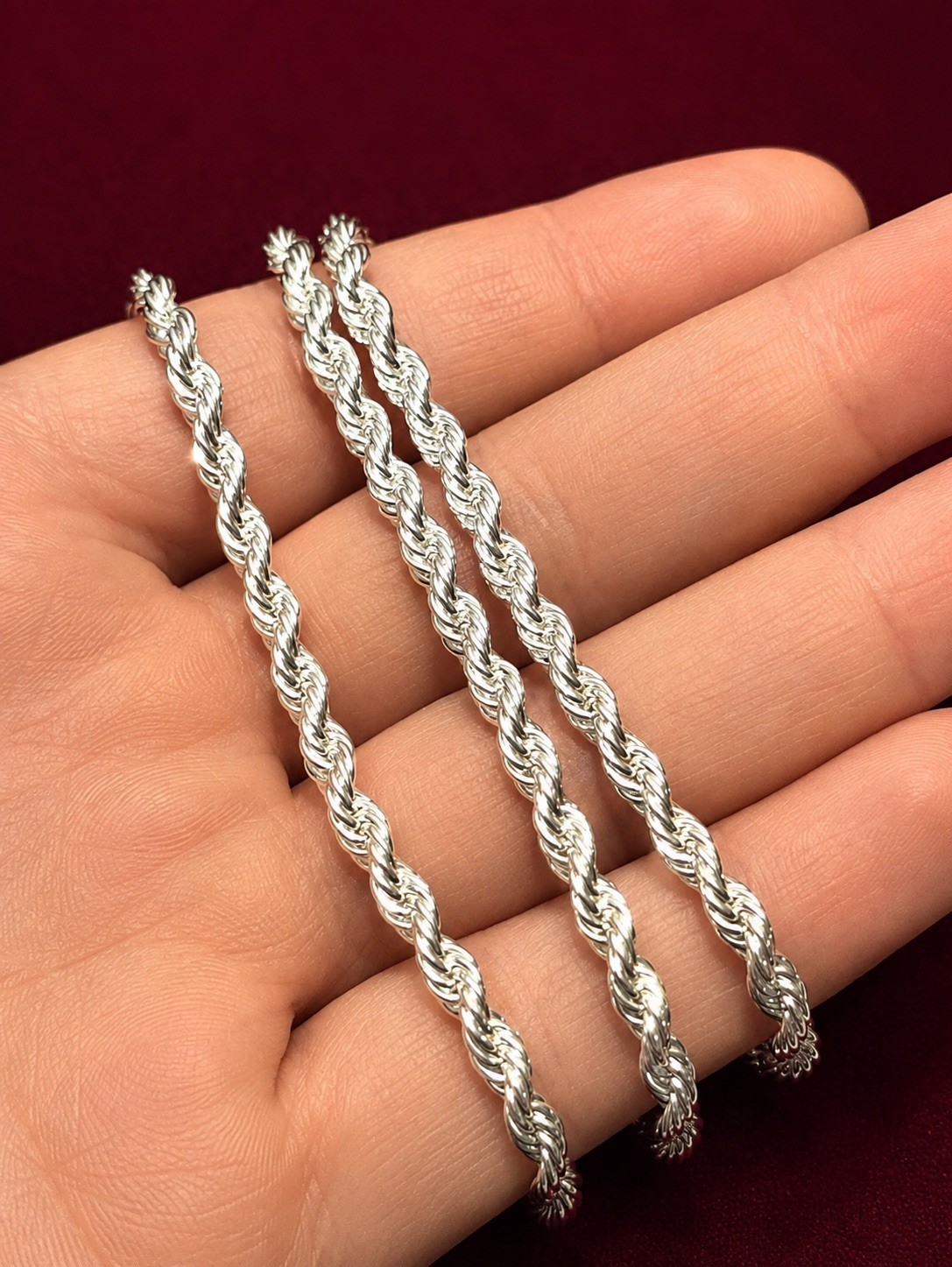 Rope Chain Link 22” S925 Silver Plated 925 Necklace Figaro Jewelry Men’s Jewelry