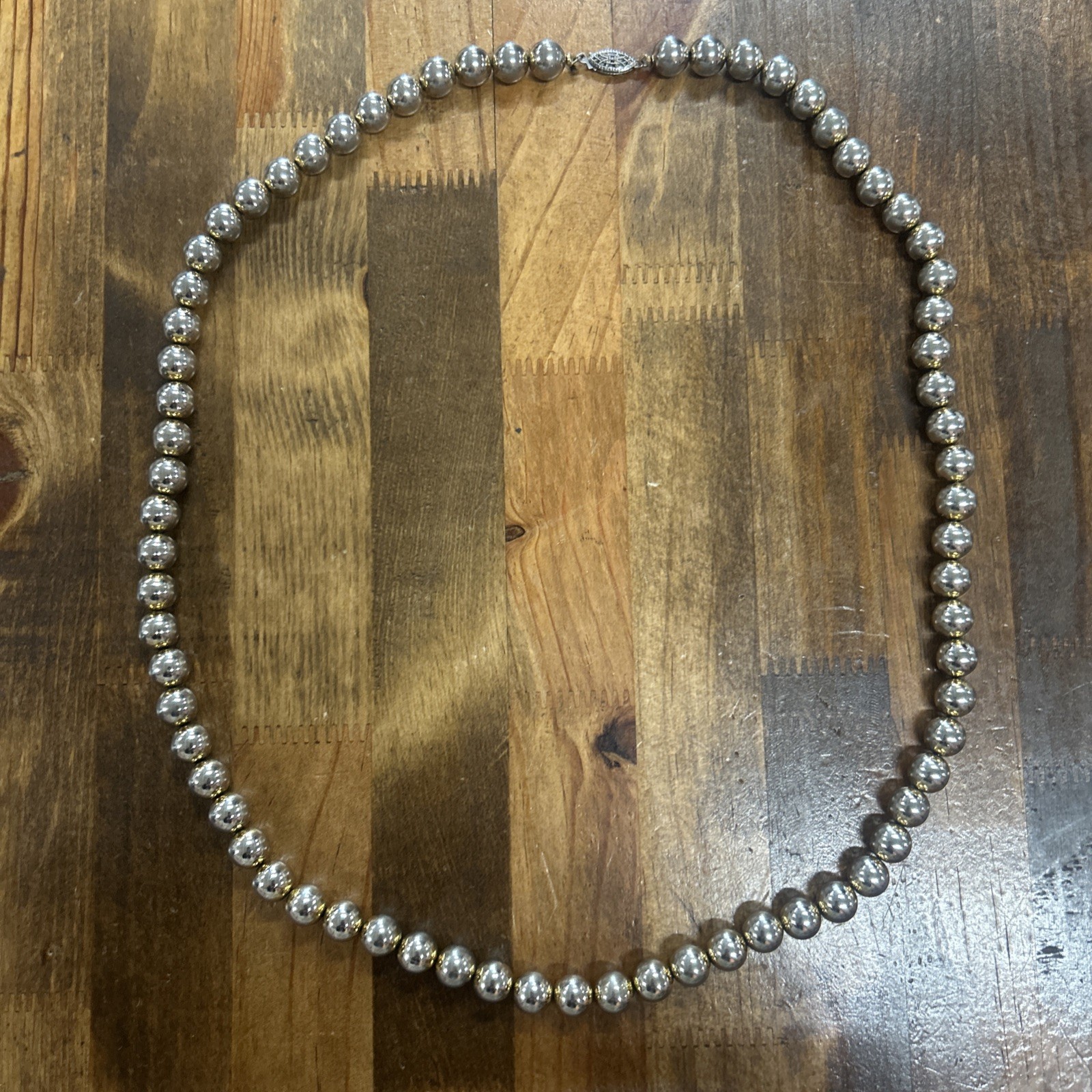 25.75” Sterling Silver Clasped Metal Beaded Necklace 44.62 Grams