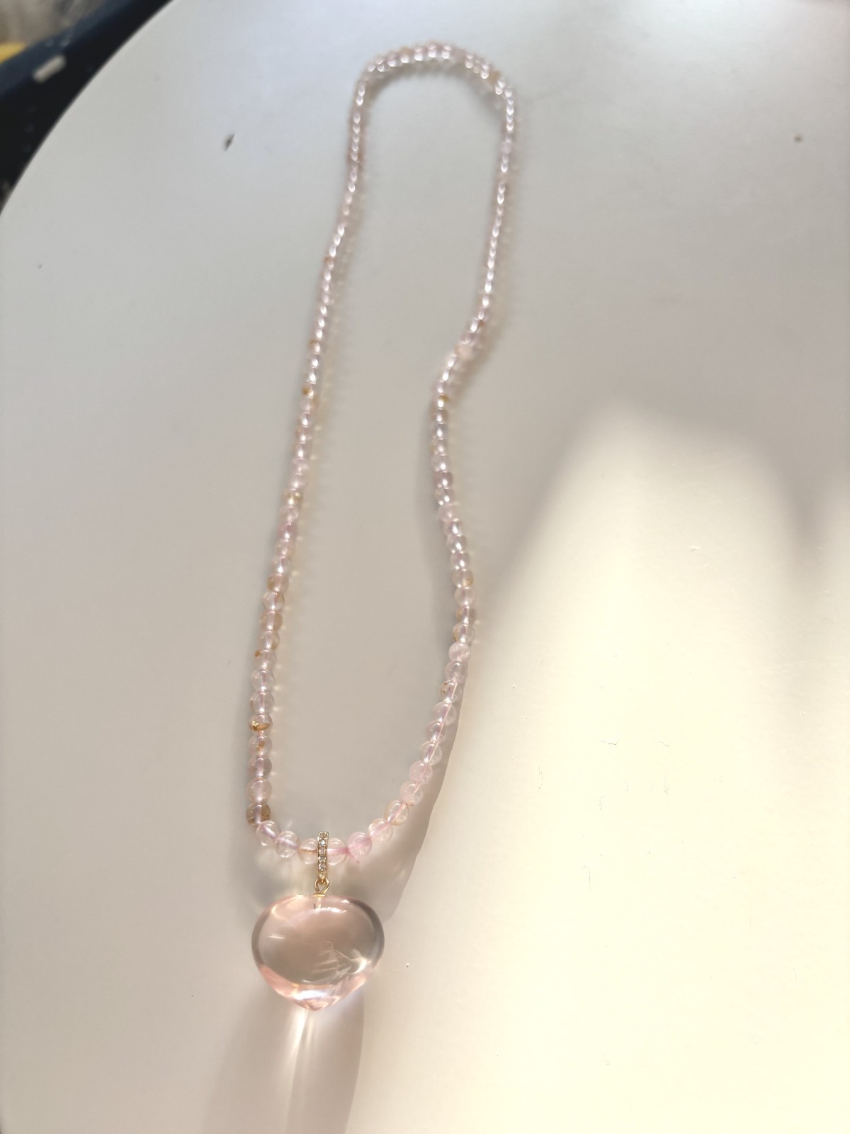 Flawless Eye-Clean Rose Quartz Heart Necklace, 925 Silver, Pink Phantom Beads