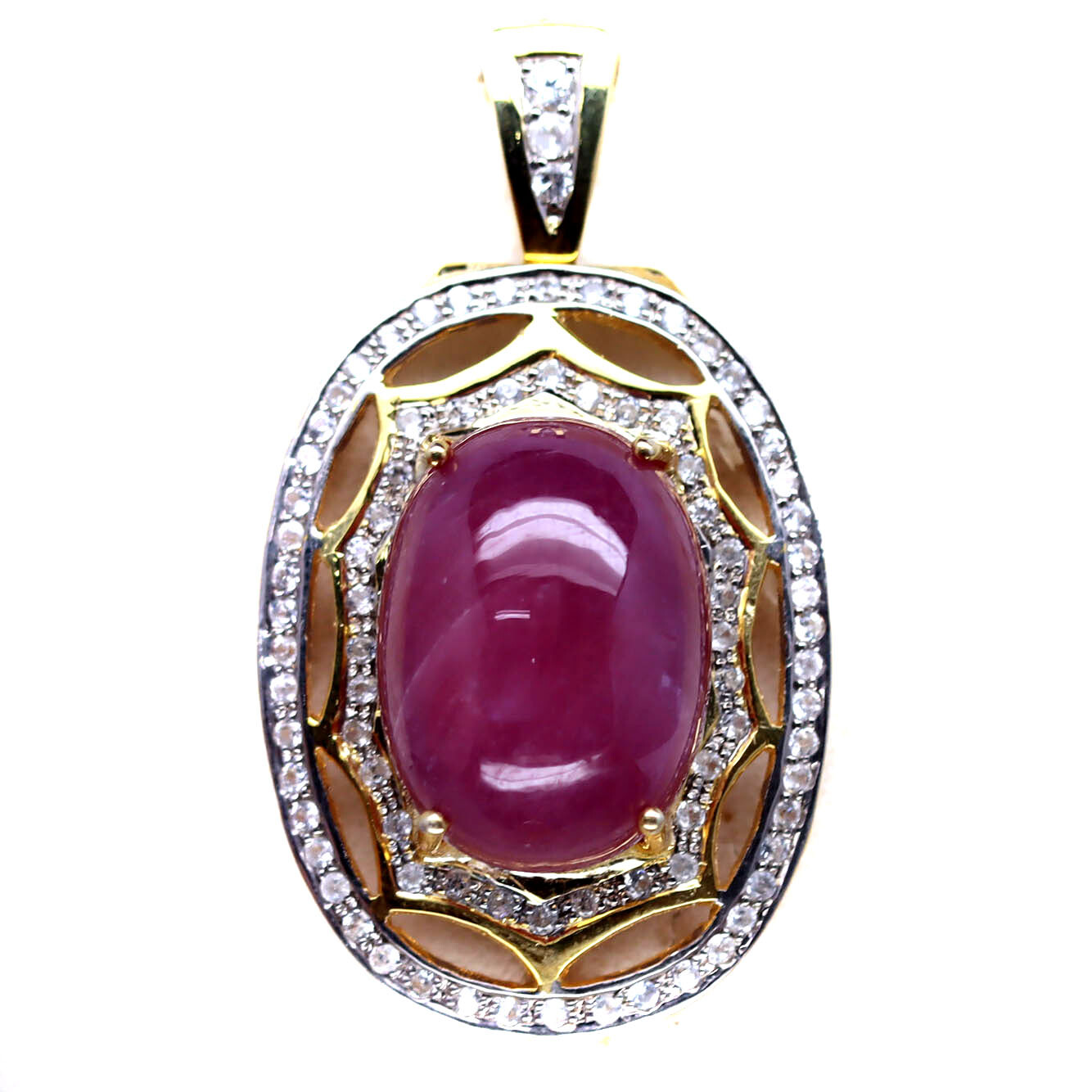 Gemstone Heated 16 x 22 MM. Red Ruby & White Zircon Pendant 925 Sterling Silver