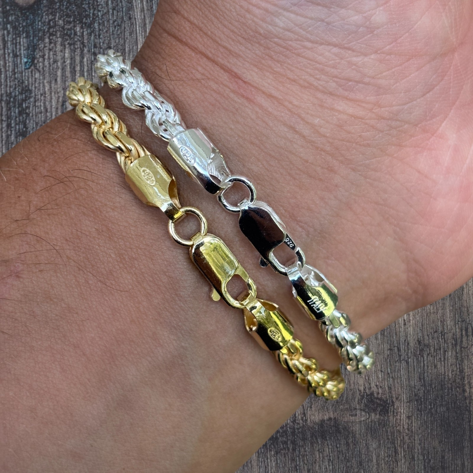 5mm Diamond Cut Rope Bracelet – Solid 925 Sterling Silver Or 14k Gold Vermeil