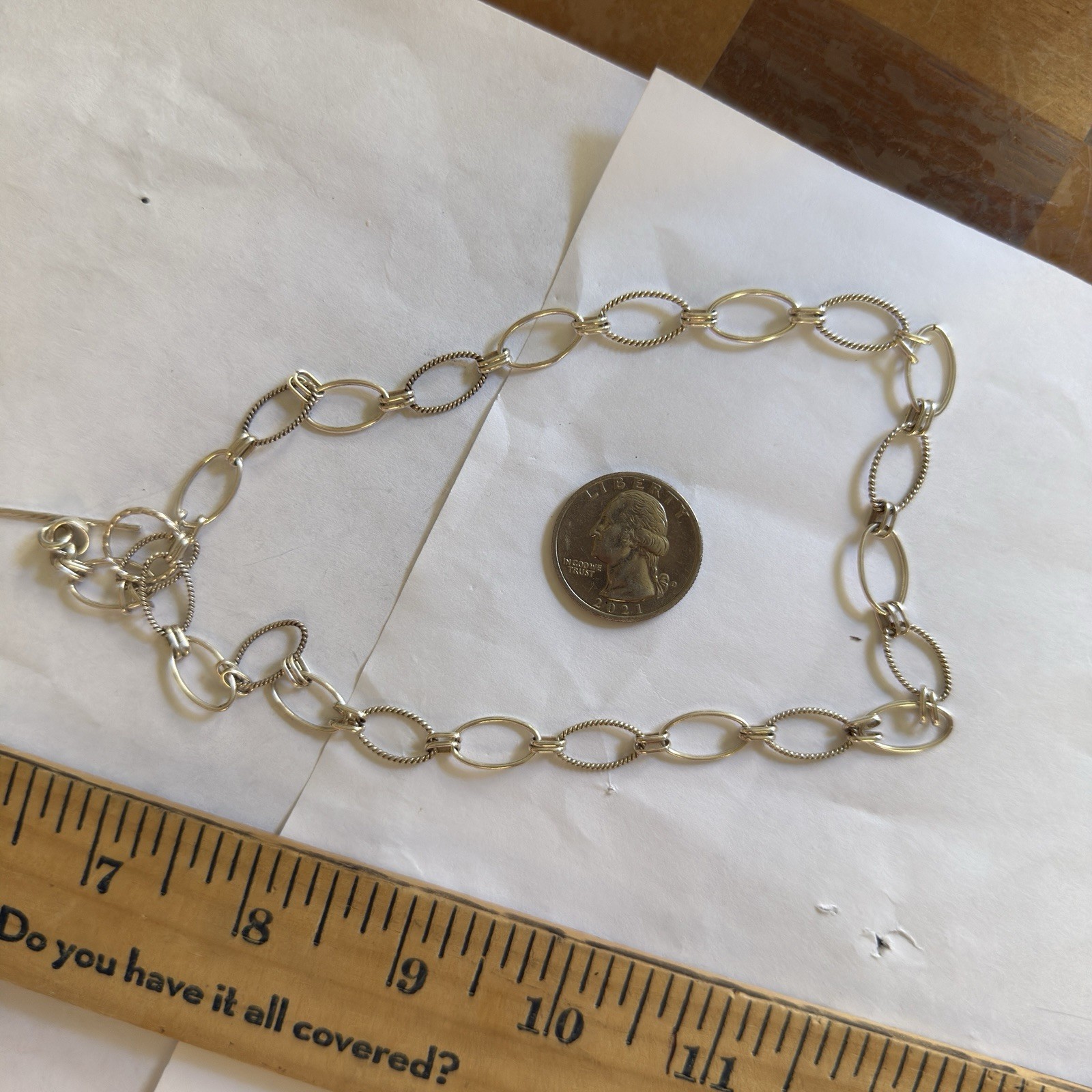 Vintage Sterling Silver 925 Oval Link Chain Necklace Textured Toggle Clasp