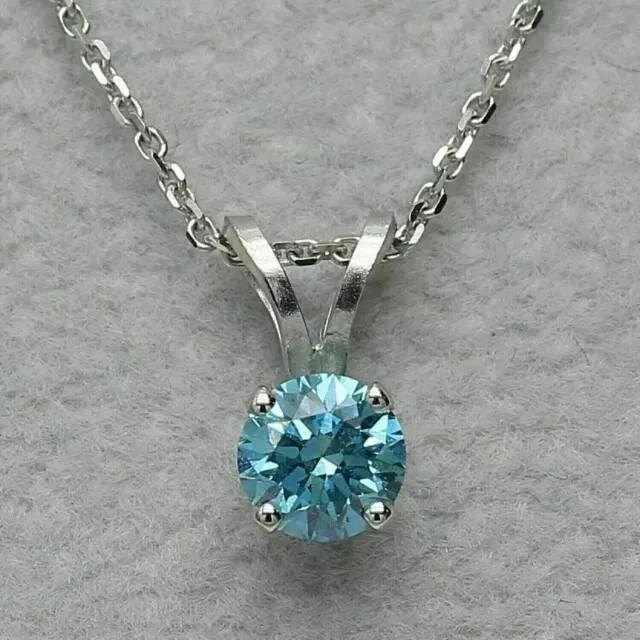 2Ct Round Cut Lab-Created Blue Diamond Solitaire Pendant 14K White Gold Finish