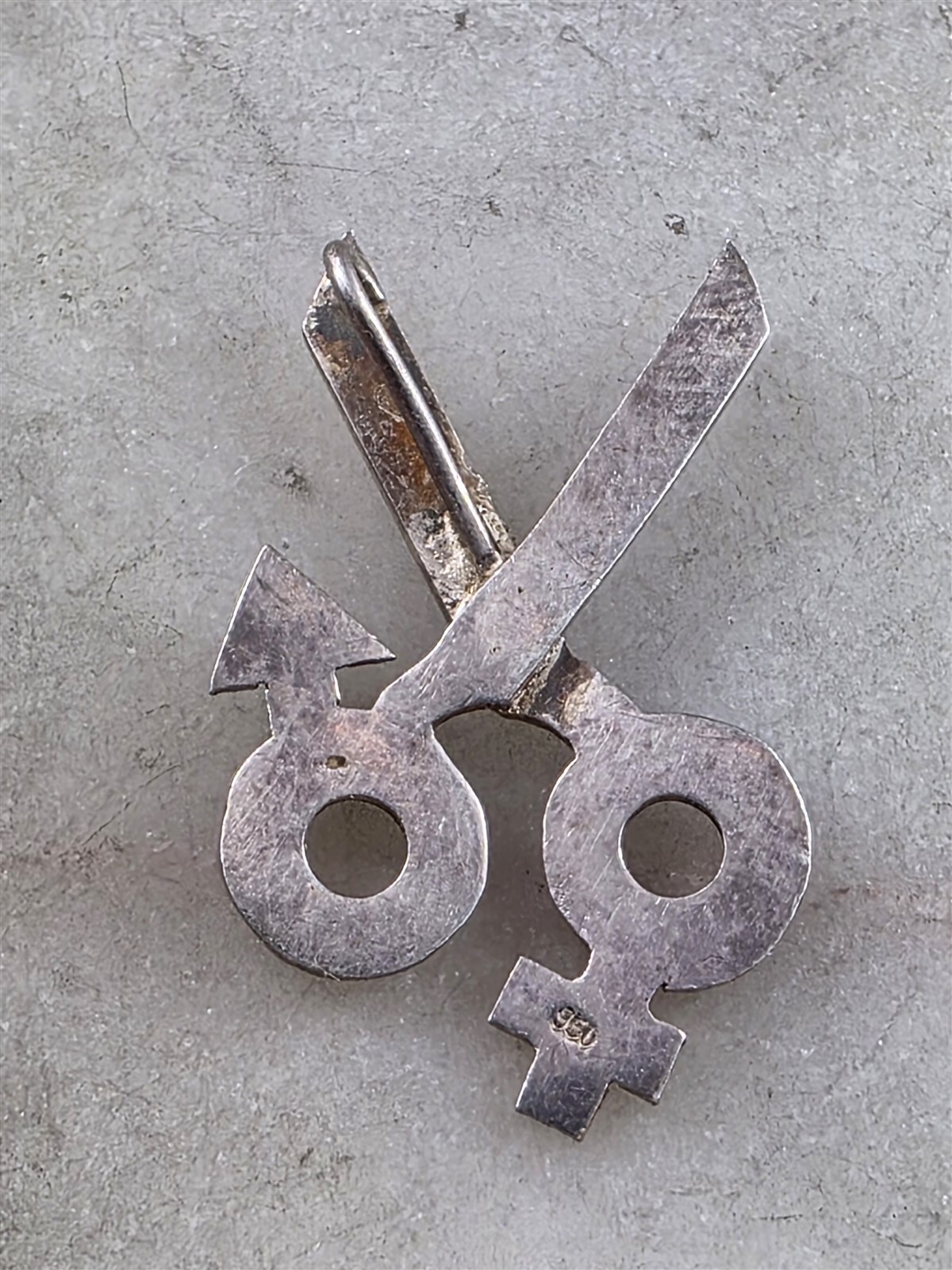 Vintage Solid Sterling Silver Male Female Scissors Transition Pendant 3 Grams