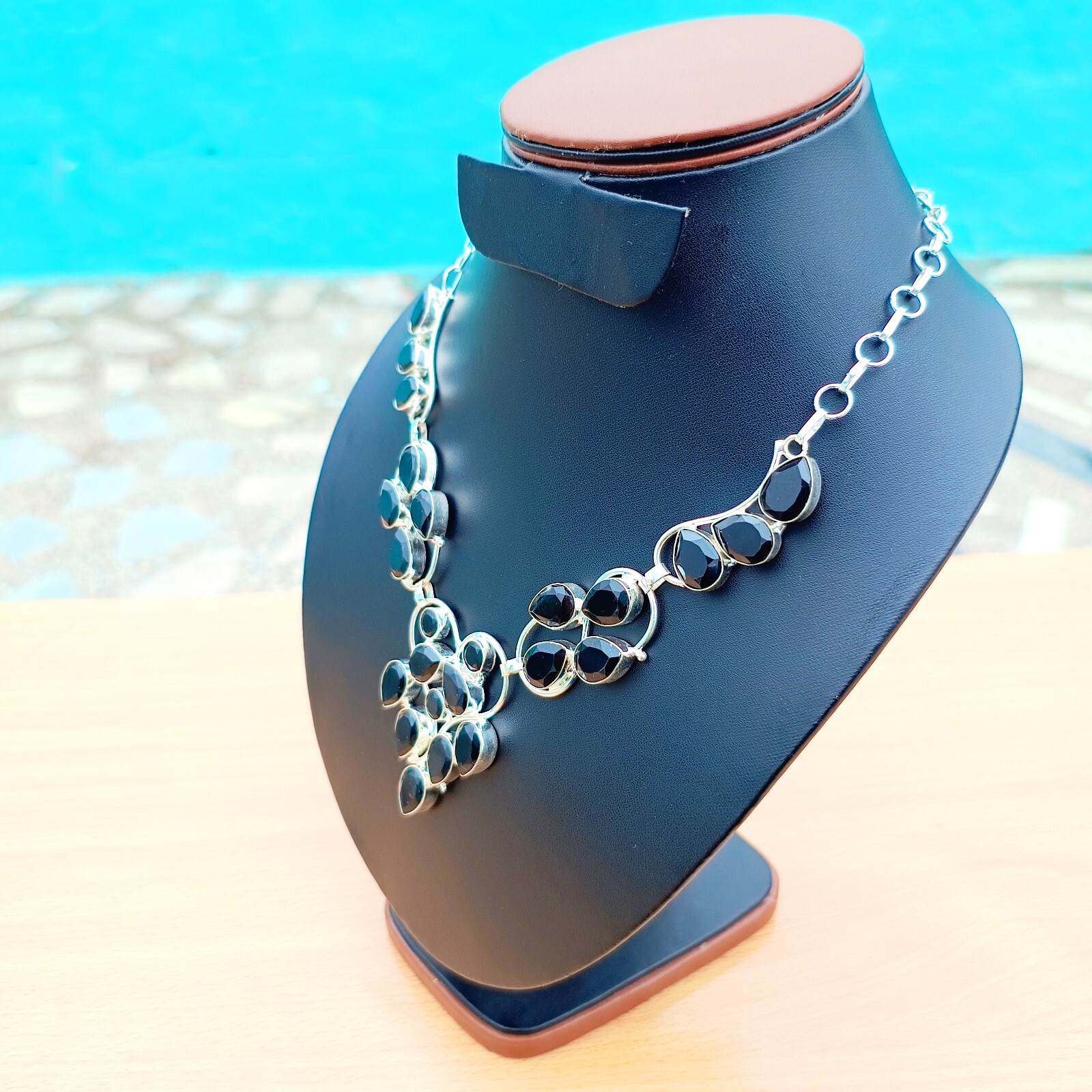 Black Onyx Natural Gemstone Necklace 925 Sterling Silver Handmade Jewelry Gift